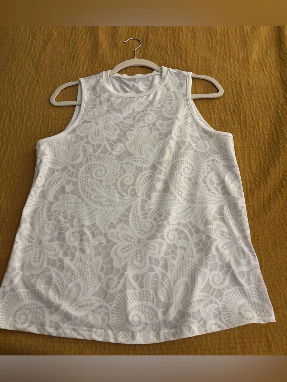 SHEIN White Lace Overlay Patterned Tank Top